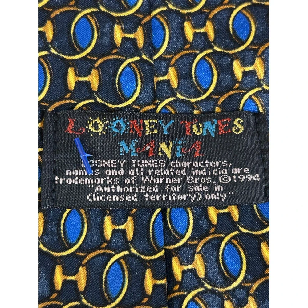 Vintage 1994 Looney Tunes Mania Tie Mens‎ Navy Blue Gold Bugs Bunny Taz Daffy